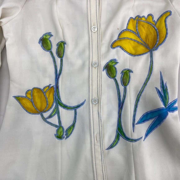VTG 1960s World Knits White Blue Floral Print Button Front Jacket Womens Size 10 - Picture 4 of 8